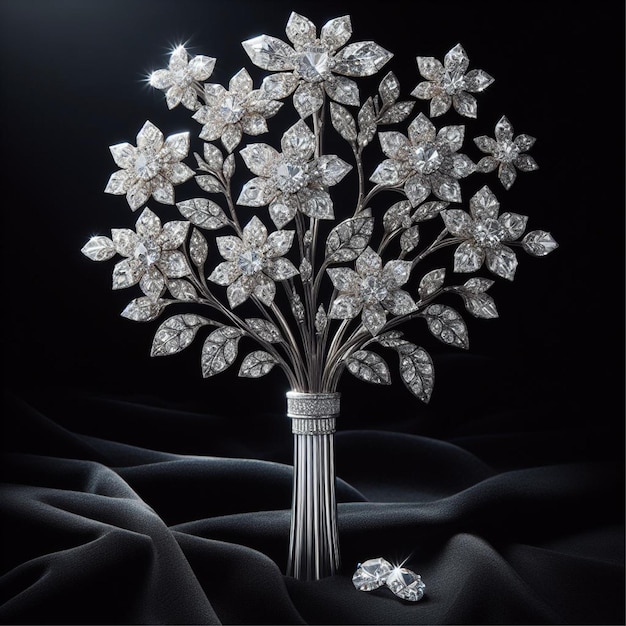 Foto imagen reástica de un ramo de flores hechas de diamantes