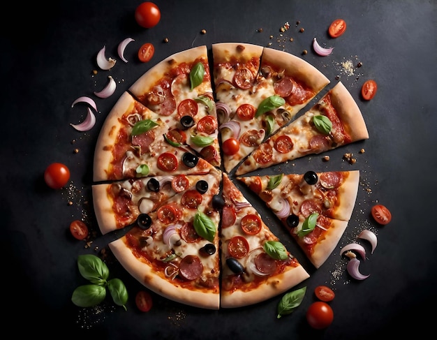 Foto imagen de las rebanadas triangulares de la pizza