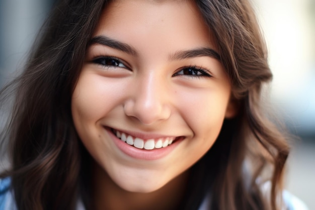 Imagen recortada de una atractiva joven estudiante de secundaria sonriéndote creada con IA generativa