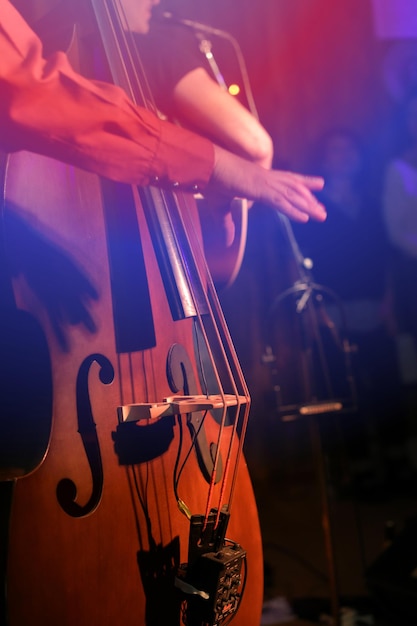 Foto imagen recortada de un hombre tocando el contrabajo