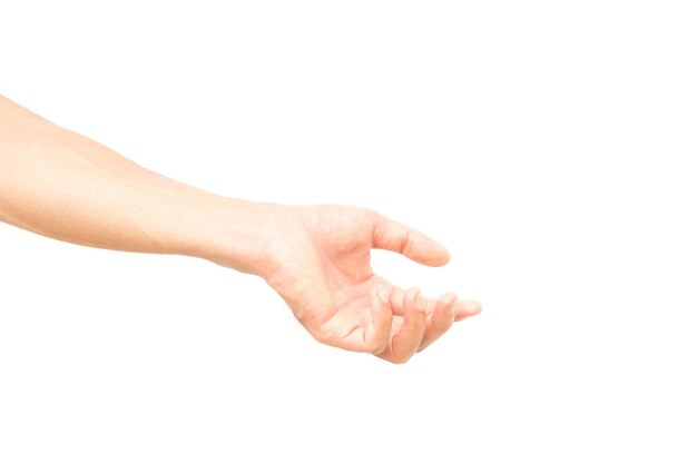 Imagen recortada de la mano de un hombre contra un fondo blanco