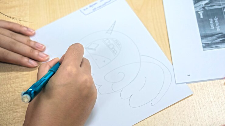 Foto imagen recortada de una persona haciendo un dibujo en papel