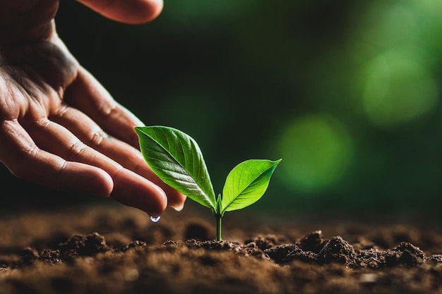 Imagen recortada de una persona plantando plántulas en la tierra