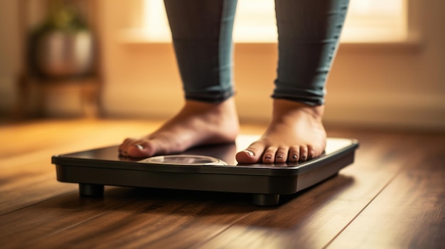 Foto imagen recortada de pies de mujer de pie en básculas