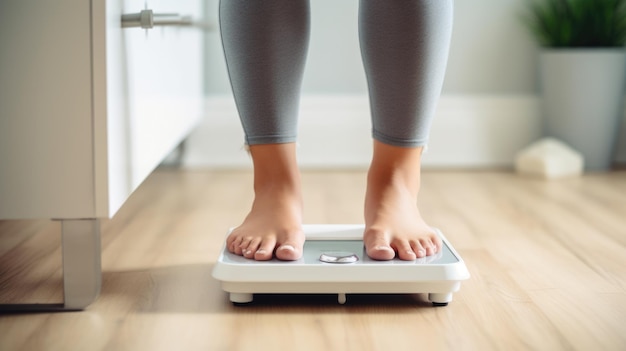 Imagen recortada de pies de mujer de pie en básculas