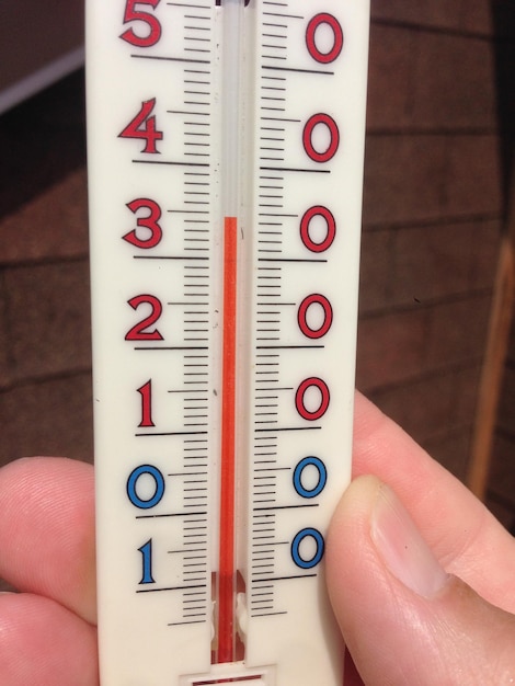 Foto imagen recortada de un termómetro en la mano