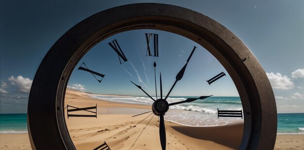 Foto imagen de un reloj en la playa