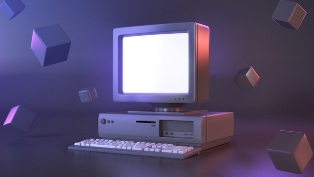 Imagen de render 3D de la computadora retro usando para editor de juegos o contenido.