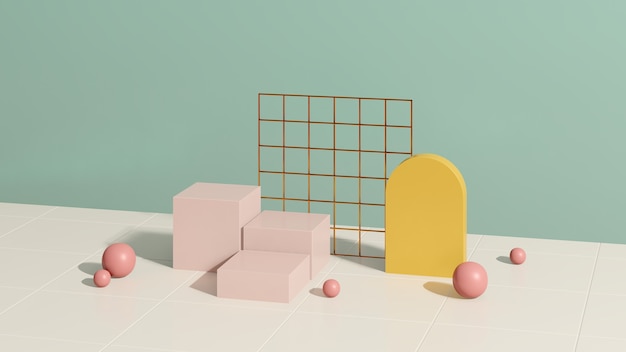 Imagen de render 3d podio blanco rosa con publicidad de exhibición de producto de fondo verde