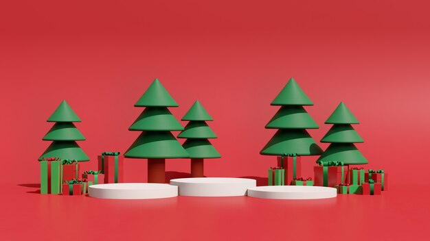 Imagen de render 3d simulacro de podio con espacio vacío para navidad y año nuevo presentación del producto