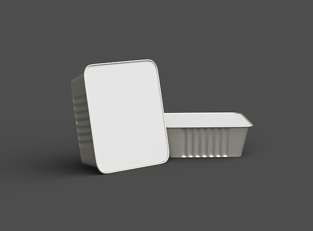 Imagen renderizada en 3D de una bandeja de papel de aluminio de alimentos cuadrada y profunda aislada sobre un fondo oscuro