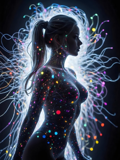 Imagen renderizada en 3D de Neon Girl creada con IA generativa