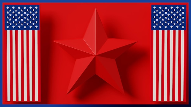 Imagen de renderizado 3d estrella roja en la pantalla de podio de maqueta de fondo rojo medio