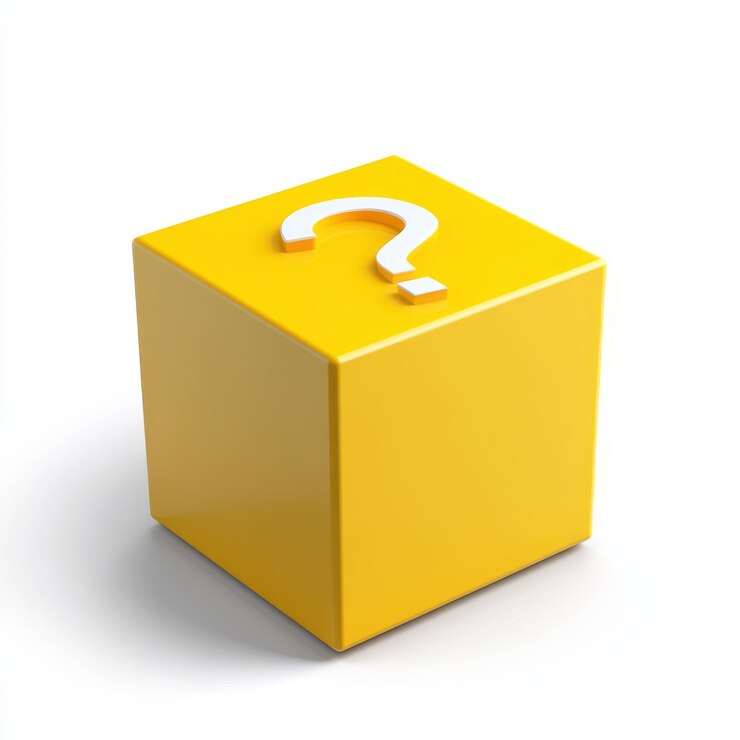 Foto la imagen representa una caja de cartón con un icono de signo de interrogación naranja aislado del fondo ilustración de una página de preguntas frecuentes o un cuadro de preguntas frecuentemente preguntadas renderización 3d de concepto mínimo