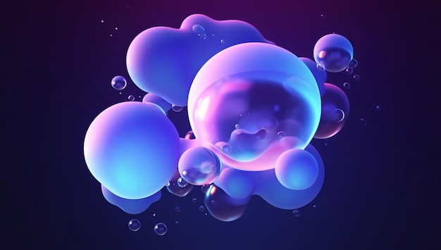 Imagen de representación holográfica en 3D de bolas de metal que se transforman