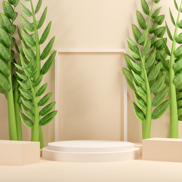 Imagen de representación de ilustración 3D de la naturaleza del podio de la maqueta del espacio vacío temática para la exhibición del producto