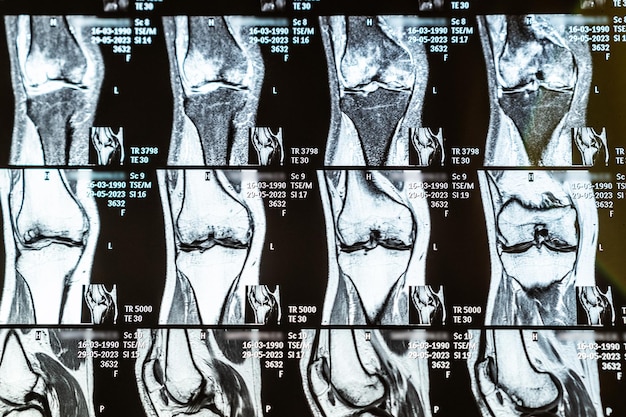 Foto imagen de resonancia magnética de la articulación de la rodilla humana para el diagnóstico médico