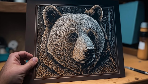 Imagen de retrato en blanco y negro de oso Arte generado por Ai