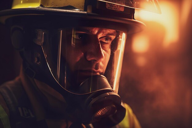 Imagen de un retrato de bomberos con fuego en el fondo