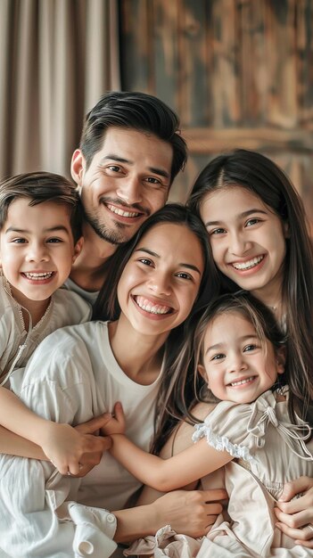 imagen de retrato de una familia encantadora y linda juntos sonriendo a la cámara