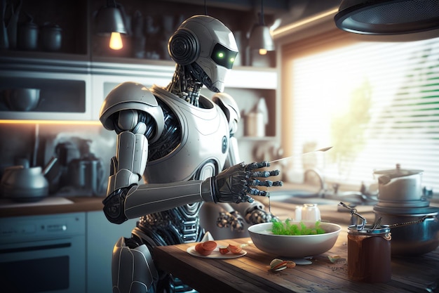 Una imagen de un robot cocinando en la cocina IA generativa