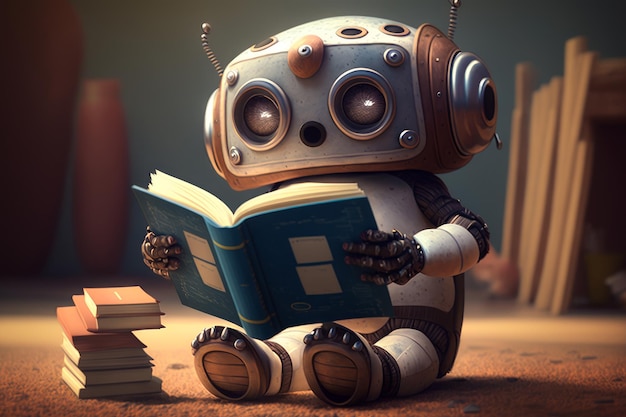 Una imagen de un robot leyendo un libro IA generativa