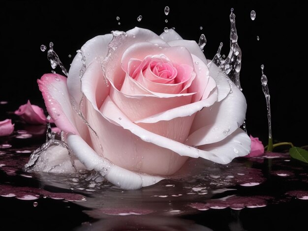 Imagen de una rosa blanca mojada con agua