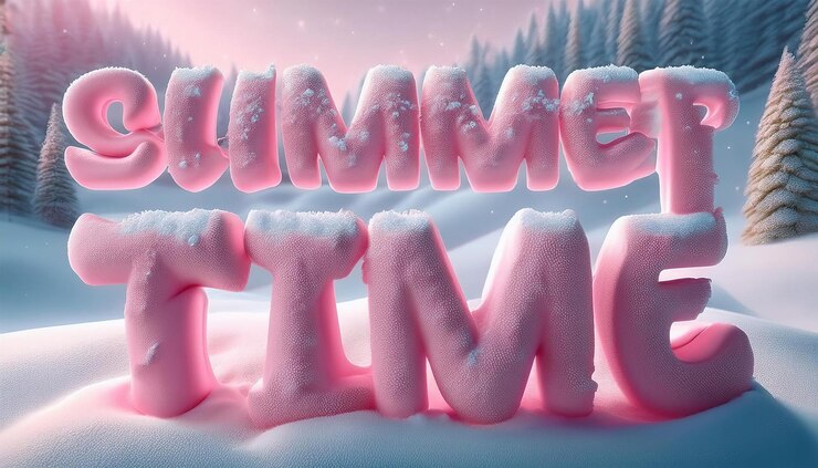 Foto una imagen rosa y blanca de la palabra verano tiempo en la nieve