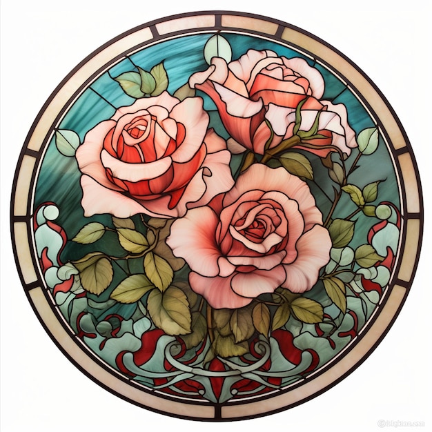 Imagen de una rosa en una ventana de vidrio pintado