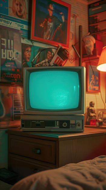 Una imagen ruidosa de un televisor de los años setenta en el estilo de visuales retro estética vintage