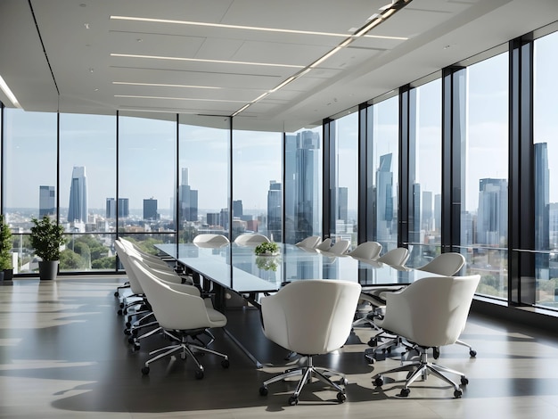 Una imagen de una sala de reuniones con vistas a la ciudad