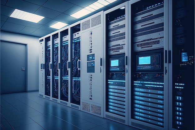 Imagen de una sala de servidores vacía creada con tecnología de inteligencia artificial generativa