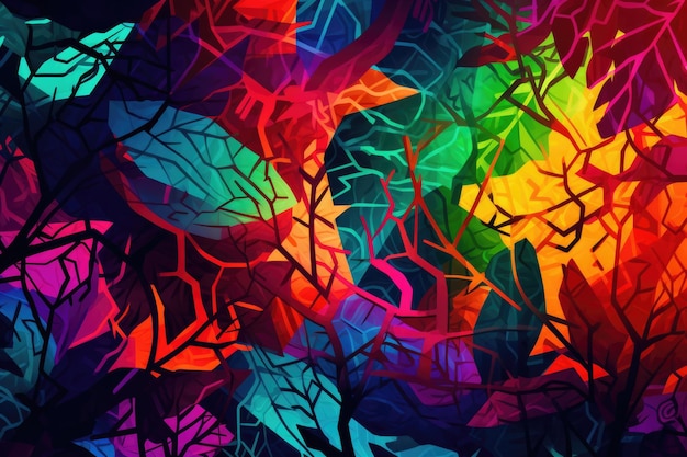 Foto una imagen de una selva abstracta en technicolor fondo generativo ai