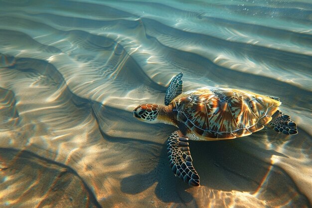 Foto una imagen serena de una tortuga marina flatback deslizándose