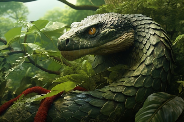 Imagen de una serpiente gigante en el bosque Animales reptiles Ilustración generativa de IA