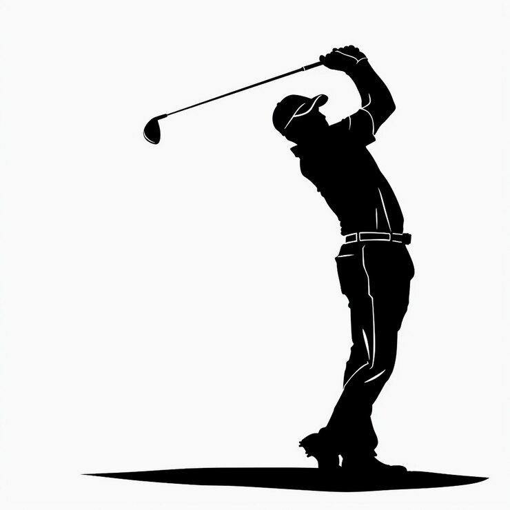Foto imagen de silueta de un jugador de golf golpeando una pelota