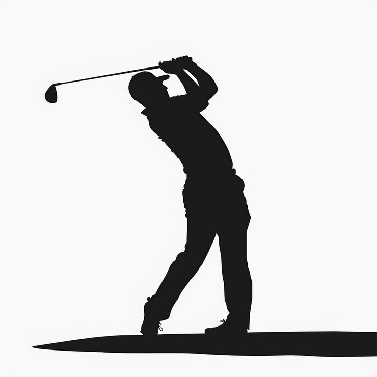 Foto imagen de silueta de un jugador de golf golpeando una pelota