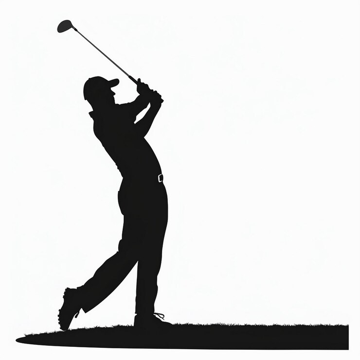 Foto imagen de silueta de un jugador de golf golpeando una pelota