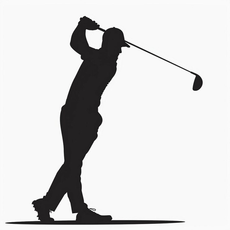 Foto imagen de silueta de un jugador de golf golpeando una pelota