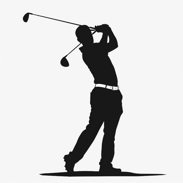 Foto imagen de silueta de un jugador de golf golpeando una pelota