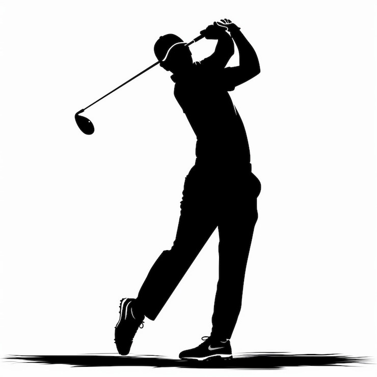 Foto imagen de silueta de un jugador de golf golpeando una pelota