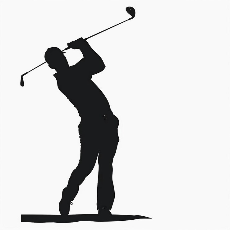 Foto imagen de silueta de un jugador de golf golpeando una pelota