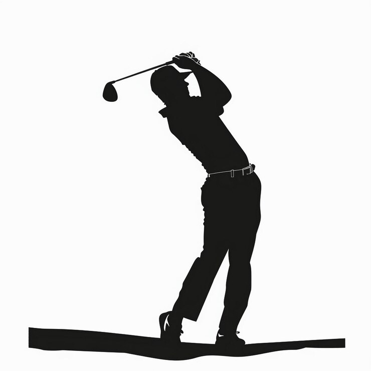 Foto imagen de silueta de un jugador de golf golpeando una pelota