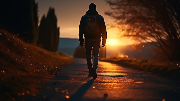 Foto imagen de silueta oscura de un hombre saliendo a caminar