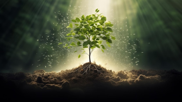 Imagen simbólica de un árbol que crece de una semilla que representa el crecimiento