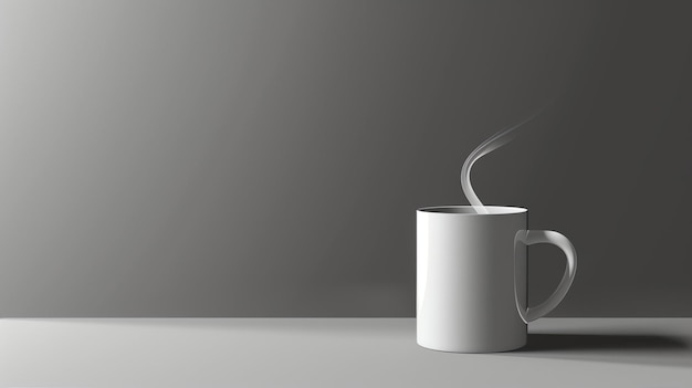 Foto una imagen simple de una taza de café blanca en una mesa blanca contra un fondo gris la taza está humeando