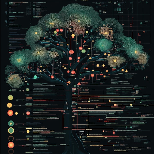 Una imagen de un sistema de control de versiones de software como Git que muestra el historial de compromisos y las ramas