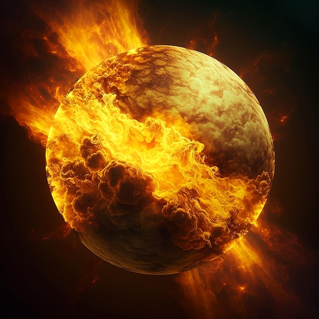 Una imagen de un sol con una bola de fuego en el centro.