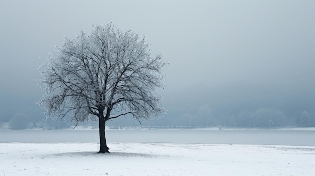 La imagen de un solo árbol que se cubre de nieve en la temporada de invierno aigx