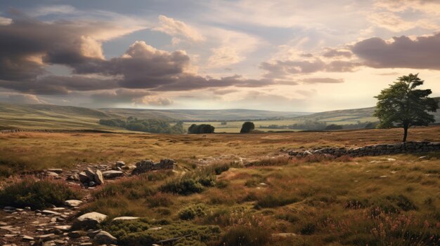 Foto una imagen soñadora del páramo en los valles hindúes de yorkshire